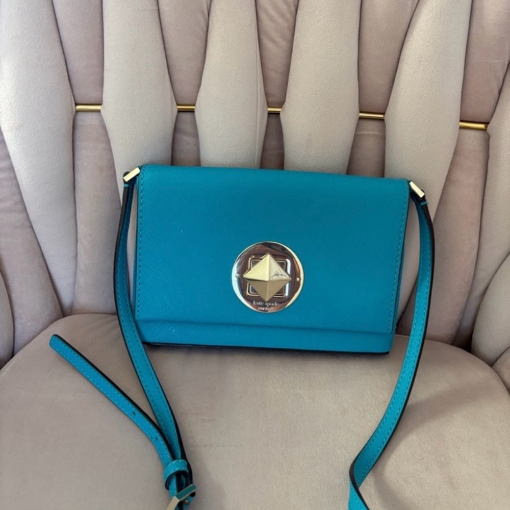 kate spade Turquoise Blue Crossbody with Gold Medallion
